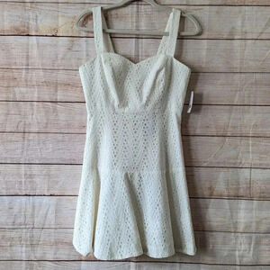 CeCe By Cynthia Steffe Size 6 Lily White Eyelet Dress Peplum Lined Knee Length